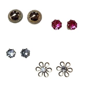 4pc floral, & rhinestone stud earrings set